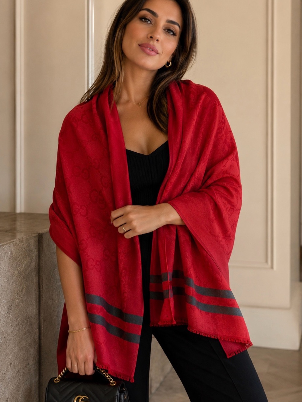 red Jacquard  Shawl/Scarf “67”By “28”